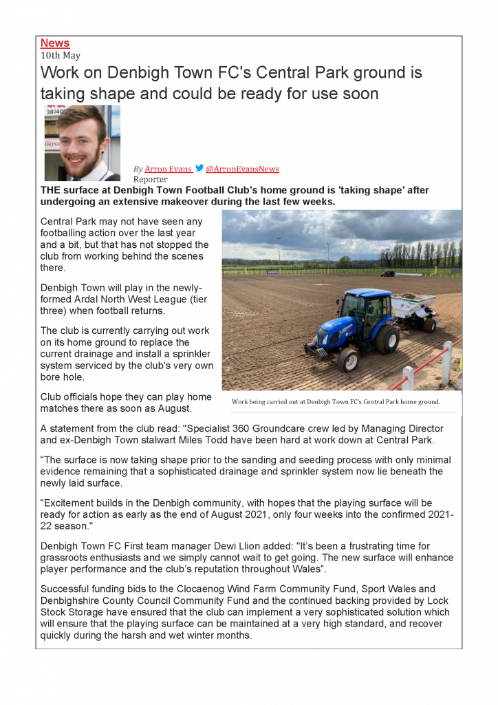 Denbigh Town FC News Article May 2021